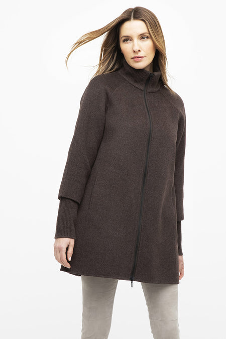 High Neck Sweater with Suede Leather Details
