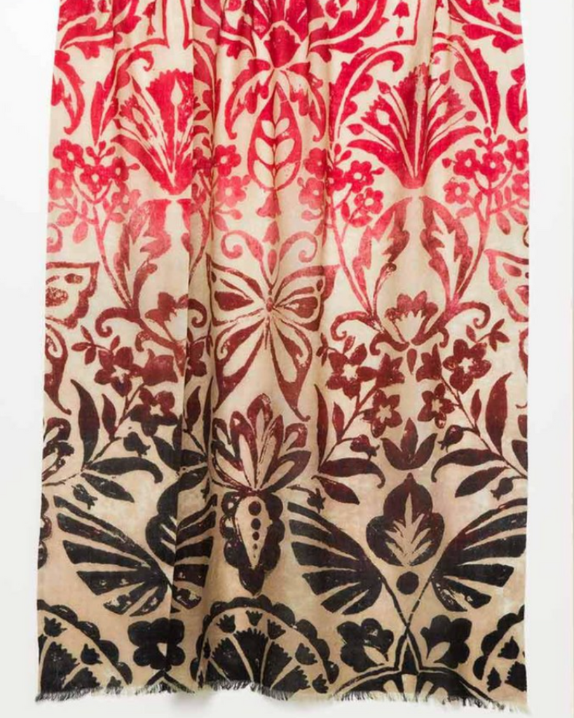 Weathered Botanical Print Scarf – Garnet