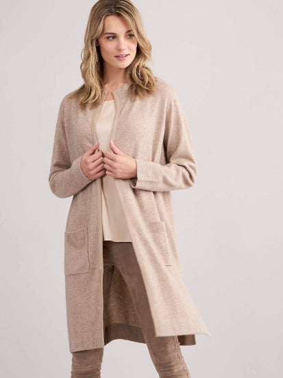 Longline Cardigan with Belt and Suede Leather Details
