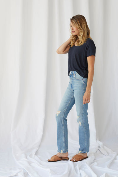 Linen Stretch Short Sleeve V-Neck Tee - V NECK S/S - Majestic Filatures North America
