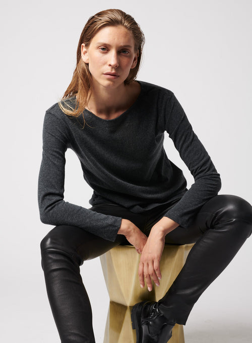 Cotton Cashmere Semi-Relaxed Long Sleeve Boatneck - BOATNECK L/S - Majestic Filatures North America